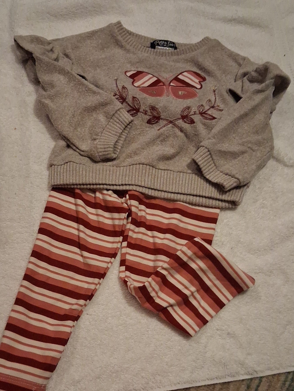 Girls' Rare Too 2t Butterfly Sweater & Rust Stripe Pant Matching Set